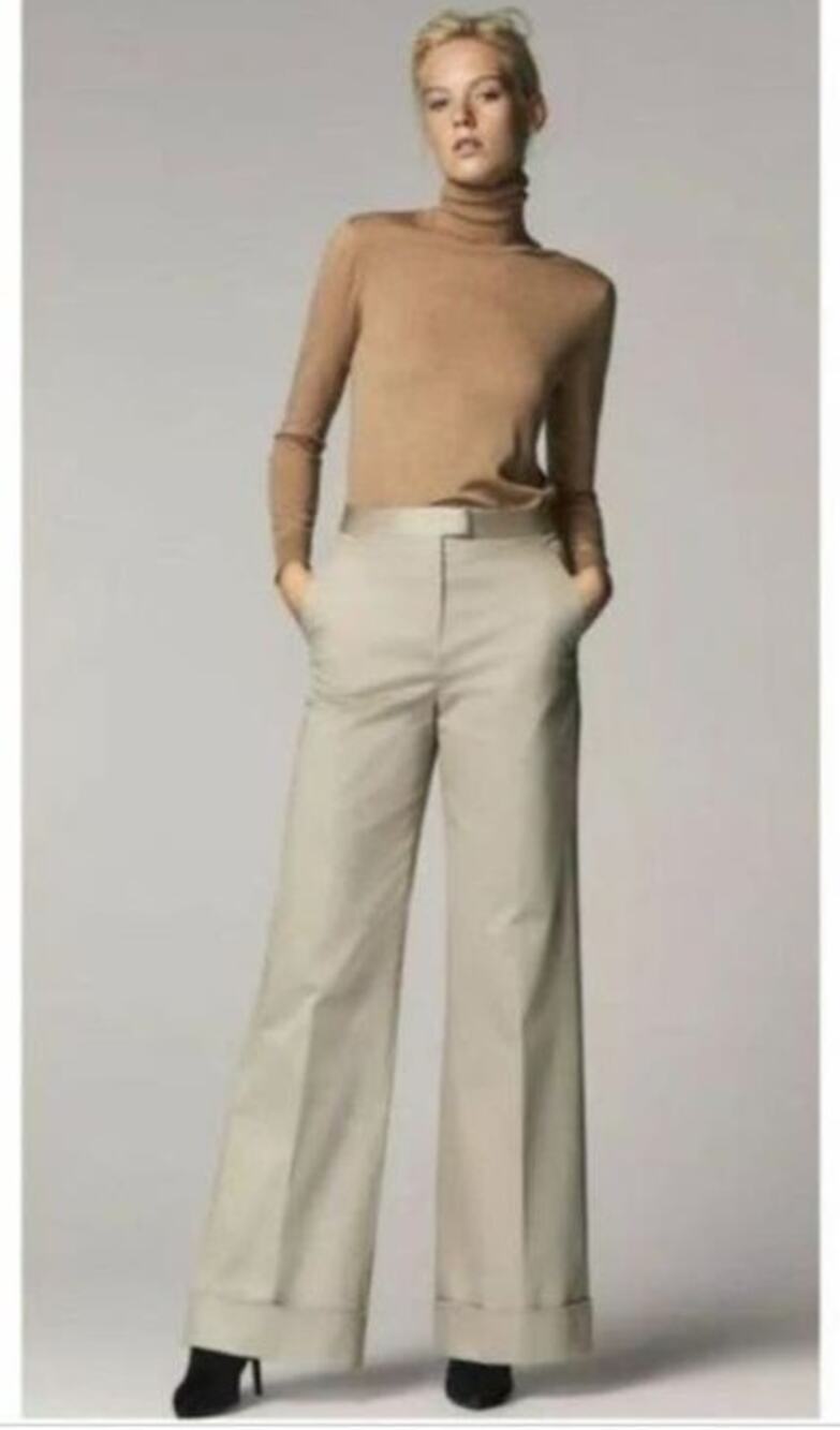 NWT Massimo Dutti Wide Cuffed Legged Trouser Pants cotton size 4